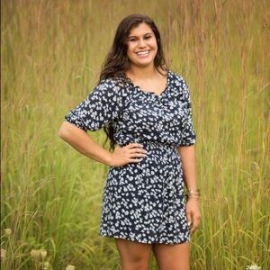 Floral printed navy dress